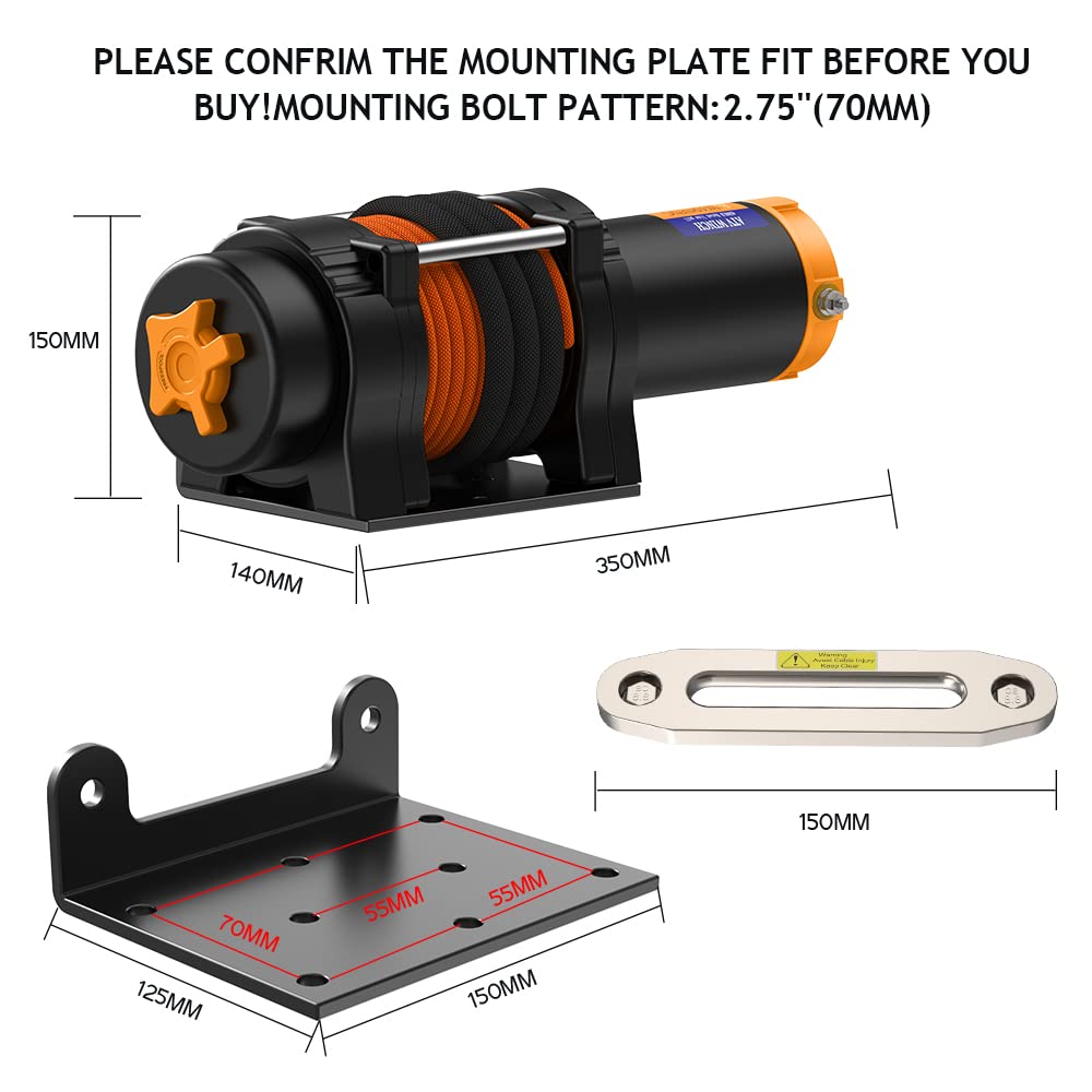 Troliu electric Anbull 12V pentru ATV si UTV – Capacitate 4500 Lbs / 2045 kg, franghie sintetica si nailon, rezistent la apa IP67, cu suport de montare si 2 telecomenzi wireless incluse, ideal pentru Off-Road si tractari