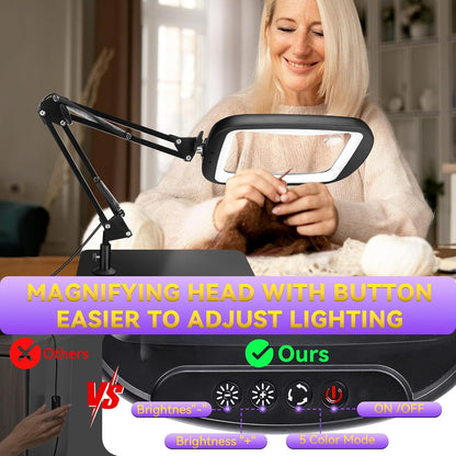 Lupa 30x cu lumina LED si suport, lampa de marire cu 60 LED-uri, 5 moduri de culoare, 4 niveluri de luminozitate, hands-free, pentru citit si lucru de precizie