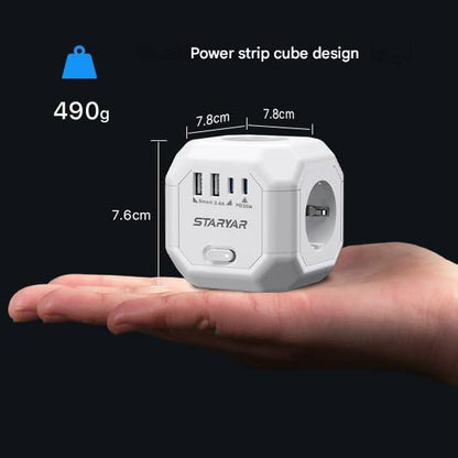 Prelungitor cub cu 4 prize, 2 USB-A su 2 USB-C PD 35W, 4000W, comutator ON/OFF, cablu de 2 m, 7.6 x 7.8 cm, alb