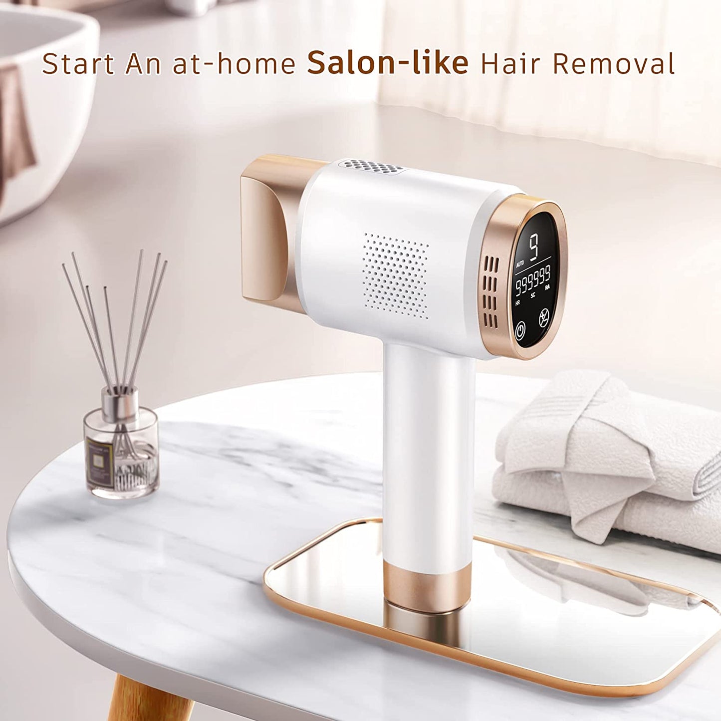 Epilator laser IPL, cu 999.999 de impulsuri luminoase, 3 moduri functionale HR/SC/RA, 9 intensitati, rapid, regenerare piele si indepartare acnee, Aminzer