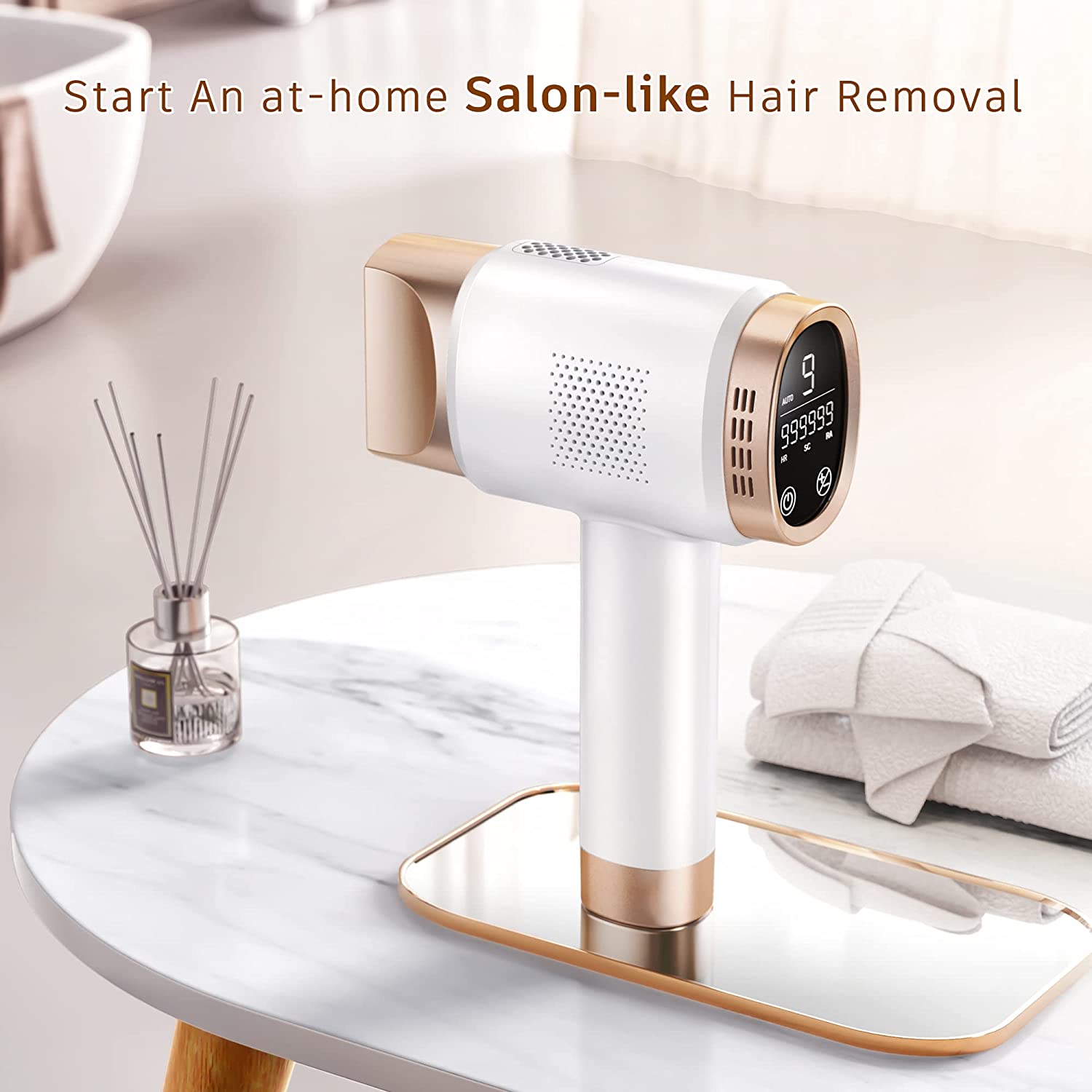 Epilator laser IPL, cu 999.999 de impulsuri luminoase, 3 moduri functionale HR/SC/RA, 9 intensitati, rapid, regenerare piele si indepartare acnee, Aminzer