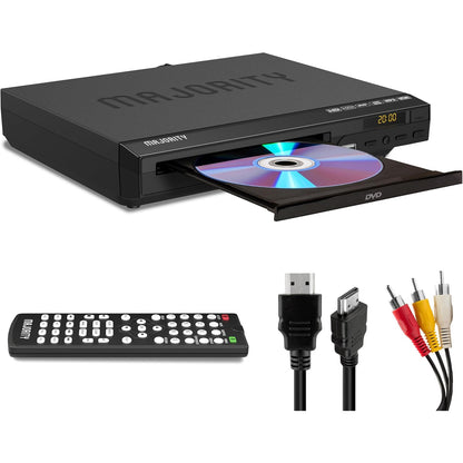 DVD Player pentru TV, compatibil toate regiunile, HDMI cu Upscaling Full HD 1080p, redare USB si CD/DVD/MP3/JPEG, functie anti-soc, telecomanda si cablu HDMI incluse, negru