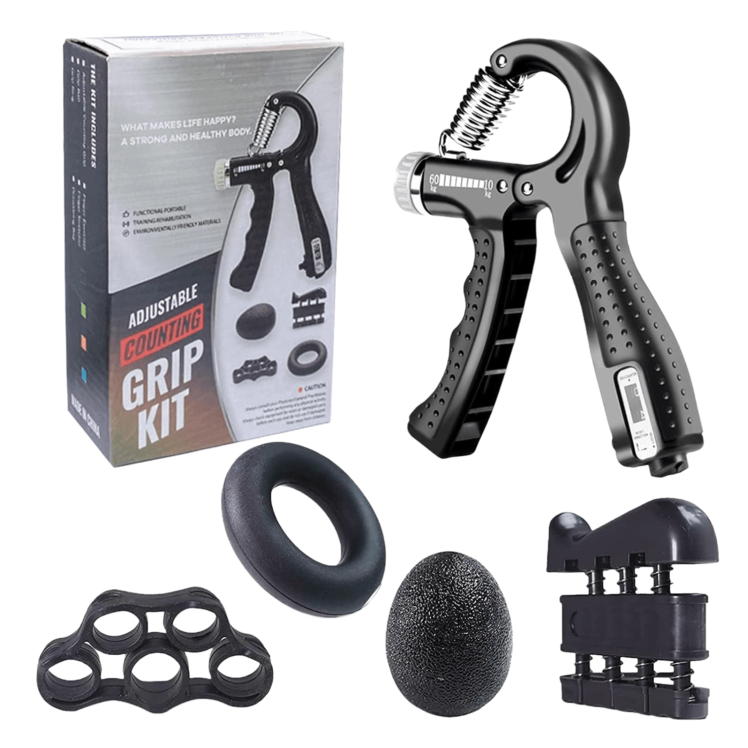Set flexor cu functie numarare, cu gantere pentru degete, inel, minge reabilitare, antistres, pentru antrenament maini