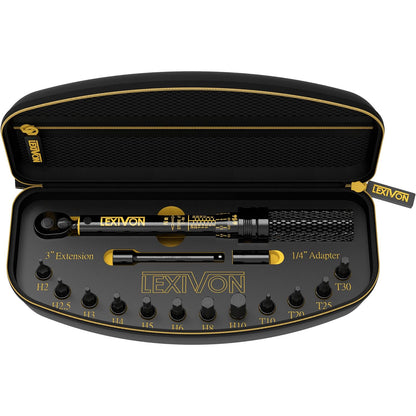 Set cheie dinamometrica 2-26 Nm, cu chei tubulare cu biti torx si hex, adaptor 1/4 inch, extensie de 3 inch, cu clichet, Lexivon LX-191