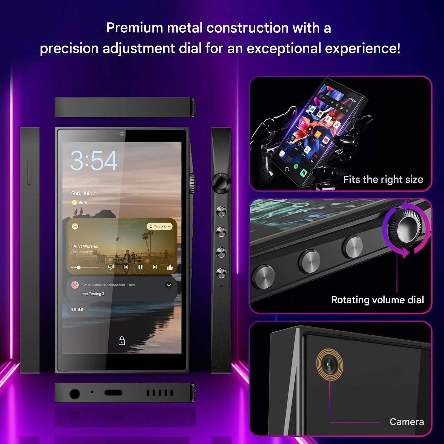 MP3 Player Android 13 192GB (64GB ROM + 128GB Card), Bluetooth 5.0 si WiFi, ecran tactil de 4, 7 inch HD, 4GB RAM, camere frontale si spate, asistent AI, Player muzical si video pentru copii