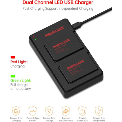 Set de 2 acumulatori LP-E12 1200 mAh si incarcator dublu pentru Canon EOS M, EOS M2, EOS M10, EOS 100D Rebel SL1, EOS M50, EOS M100, EOS M200, SX70 HS