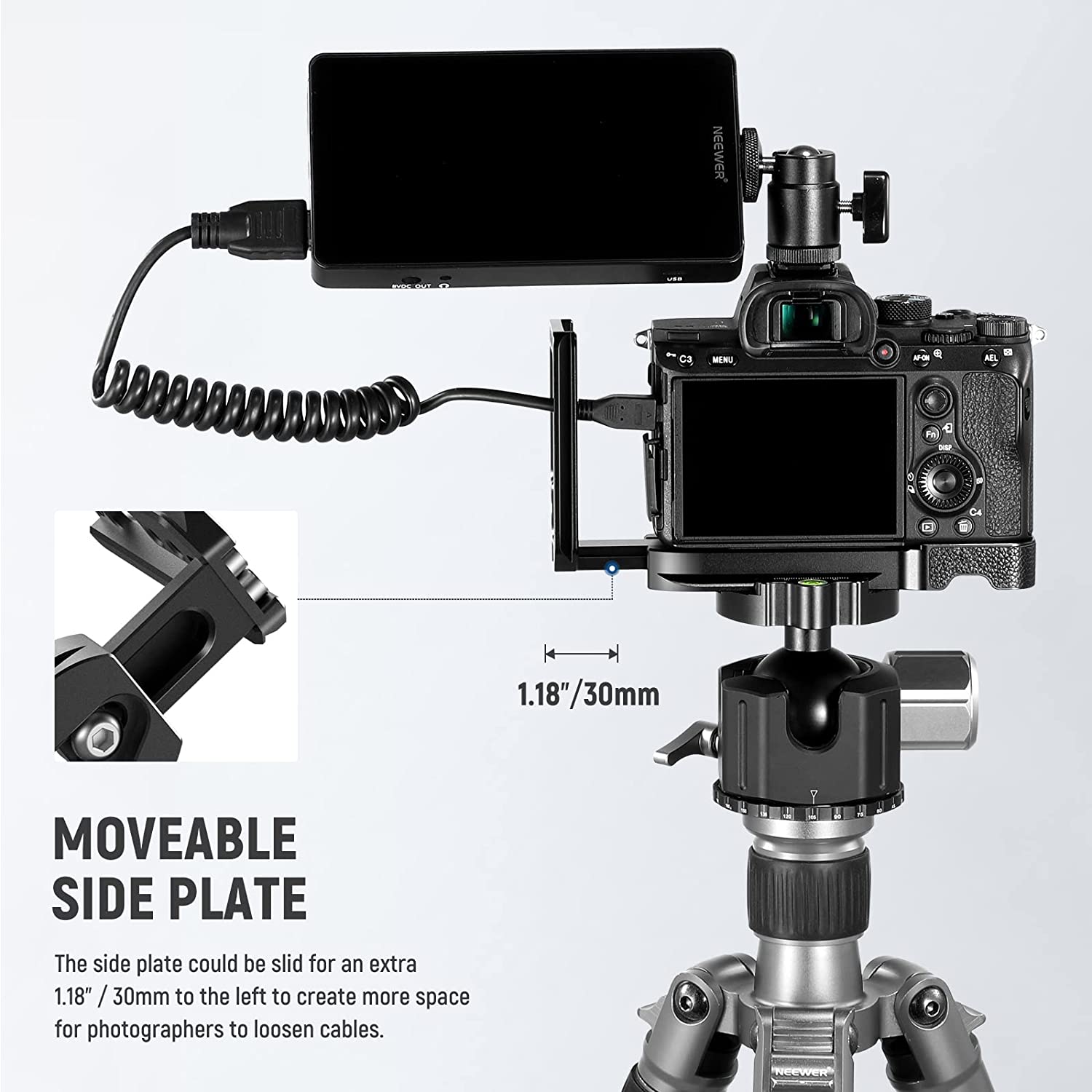 Placa de montare pentru camera Sony A7RIII A7III A9, din aluminiu, cu placa eliberare rapida stil Arca, pentru reglare orizontala si verticala, Neewer ‎45121600
