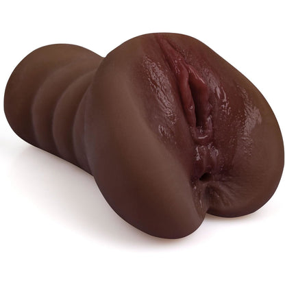 Masturbator realist, jucarie sexuala cu textura interioara stimulativa, tip vagin si anus, culoare ciocolata neagra