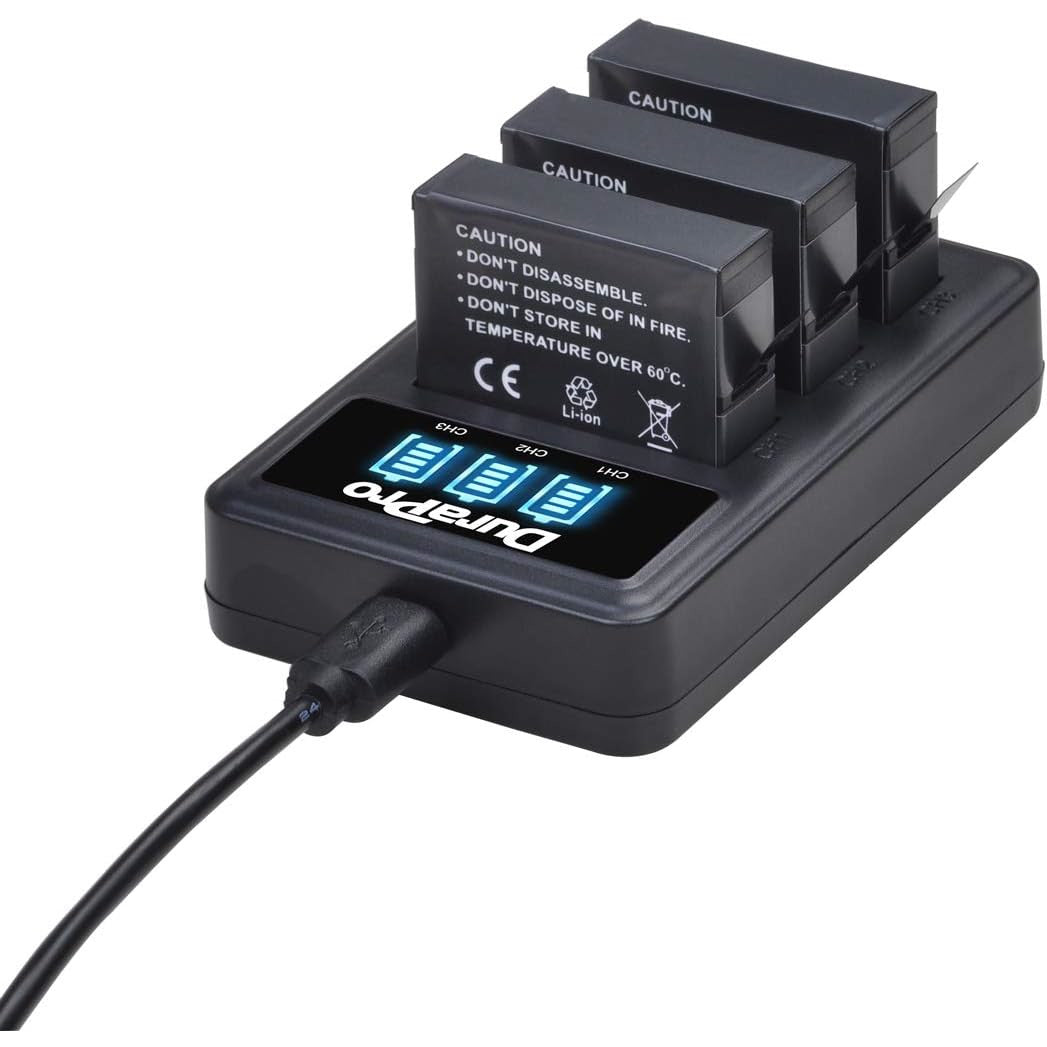 Set 3 acumulatori compatibili GoPro Hero 4, AHDBT-401 1680 mAh si incarcator USB LED cu 3 canale si afisaj LED, pentru camera de actiune