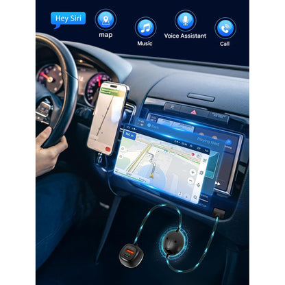 Incarcator auto 3 in 1 cu adaptor auto Apple Carplay si Android Auto, cu 48W Fast Charge USB-C PD si USB-A QC, suporta iPhone iOS 10+ si Android 11+, pentru masini dupa 2015, negru