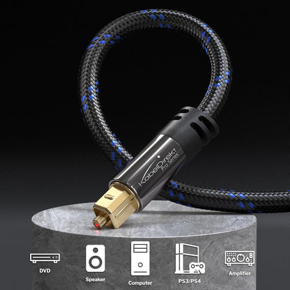 Cablu audio optic TOSLINK cu impletitura de nailon KabelDirekt - 15m - Cablu cu fibra optica pentru soundbar (TOSLINK, cablu digital S/PDIF, stereo/amplificator, home theater, Xbox One/PS4)