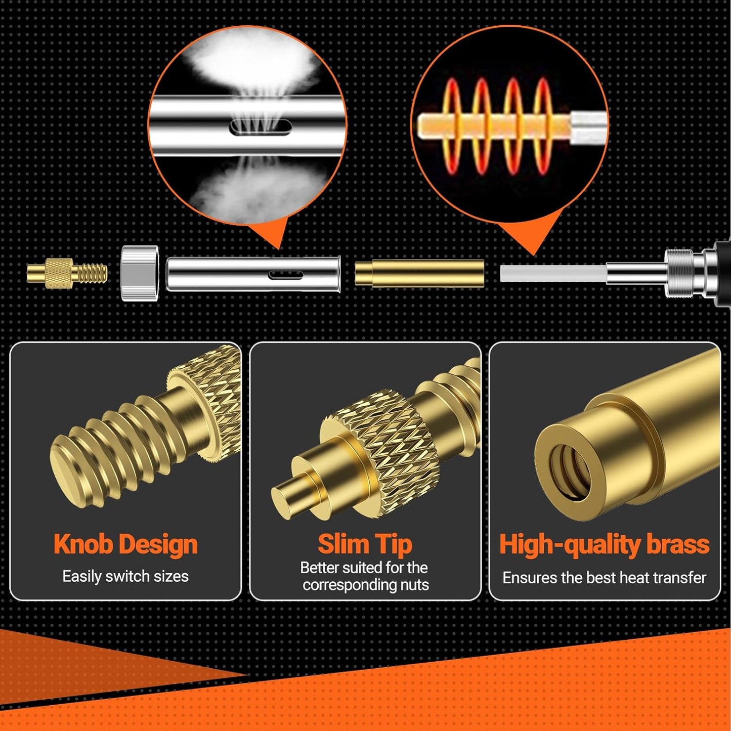 Set varfuri de lipire Preciva cu insertii filetate M2-M8, ciocan de lipit de 60 W, 6 varfuri de lipire + 350 insertii filetate, accesorii profesionale pentru lipit si reparatii DIY