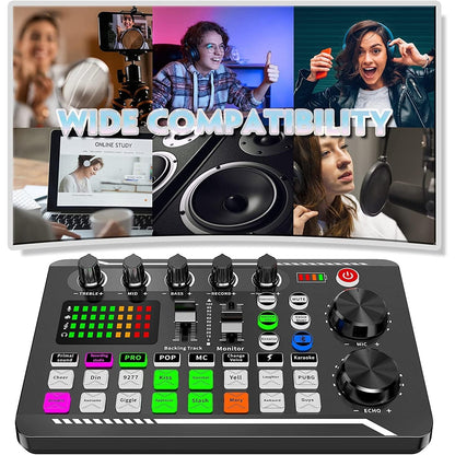Set microfon podcast ALLWIN cu condensator cardioid BM‑800 si mixer audio USB F988, placa de sunet DSP Dual, suport reglabil si filtru Pop, pentru Streaming, Podcasting si inregistrare PC, Laptop, telefon, tableta