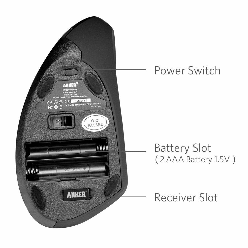 Mouse vertical , Anker, Ergonomic , Wireless 2,4G , Professional Optic , 800/1200/1600 DPI