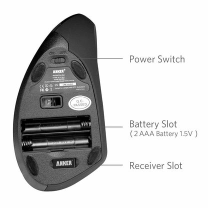 Mouse vertical , Anker, Ergonomic , Wireless 2,4G , Professional Optic , 800/1200/1600 DPI