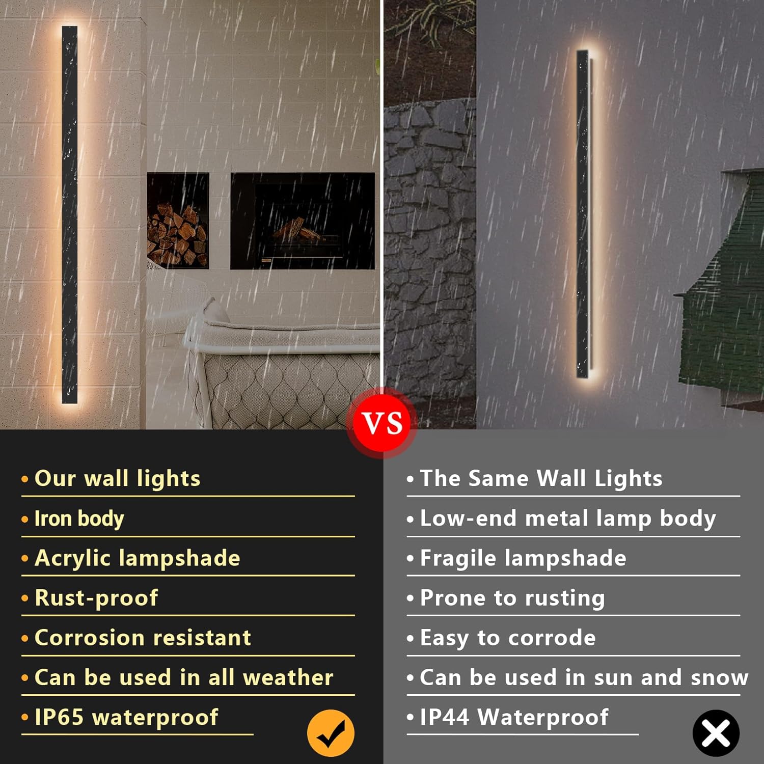 Aplica liniara LED de perete, 120 cm lungime, 35 W, lumina calda 3000 K, impermeabila IP65, corp din metal si abajur acrilic, pentru casa, curte si gradina