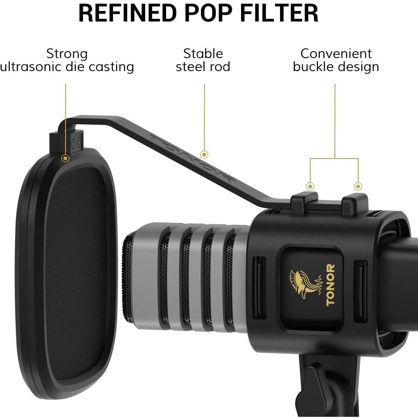 Microfon USB cu suport si filtru pop, Tonor TC30, plug and play, microfon condenser cardidoid pentru inregistrare, streaming, Podcast, Youtube, compatibil PS4, PC, Laptop