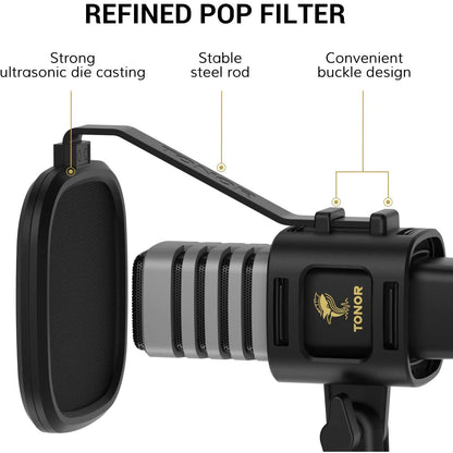Microfon USB cu suport si filtru pop, Tonor TC30, plug and play, microfon condenser cardidoid pentru inregistrare, streaming, Podcast, Youtube, compatibil PS4, PC, Laptop