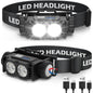 Set 2 lanterne frontale LED reincarcabile 2000 lumeni, 3 moduri iluminare, corp magnetic detasabil, IPX5 impermeabile, incarcare rapida USB-C, usoare si confortabile, pentru camping, pescuit, jogging si activitati outdoor, negru, clasa energetica A+++