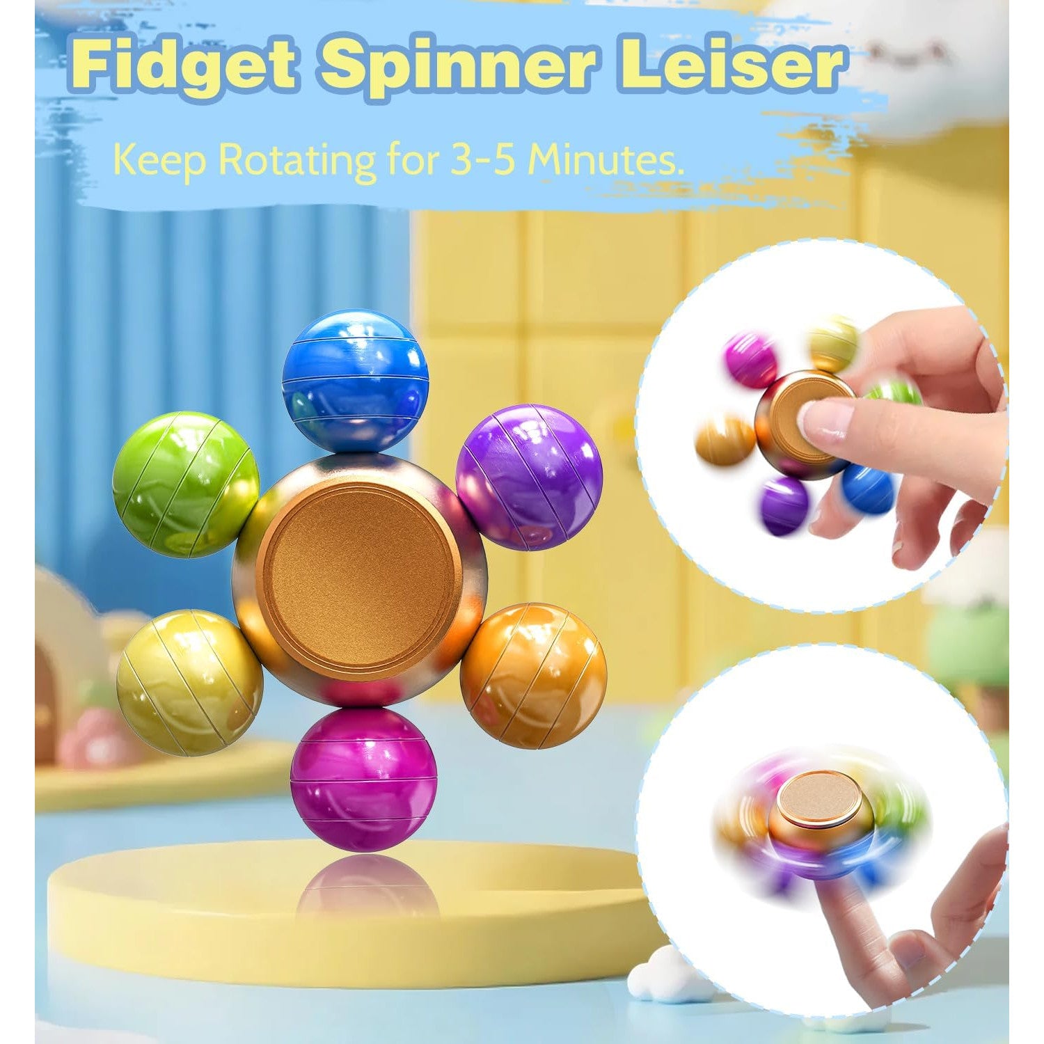 Fidget Spinner metalic Coolden, jucarie anti-stres silentioasa, rotatie 3-5 minute, inalta calitate, pentru birou, scoala-Ideal pentru copii si adulti