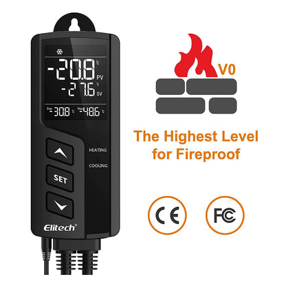 Priza smart cu termostat pe 2 canale, control incalzire si racire, ignifug clasa V0, cu display LCD, alarma de temperatura, plug and play, pentru sera, incubator, acvariu