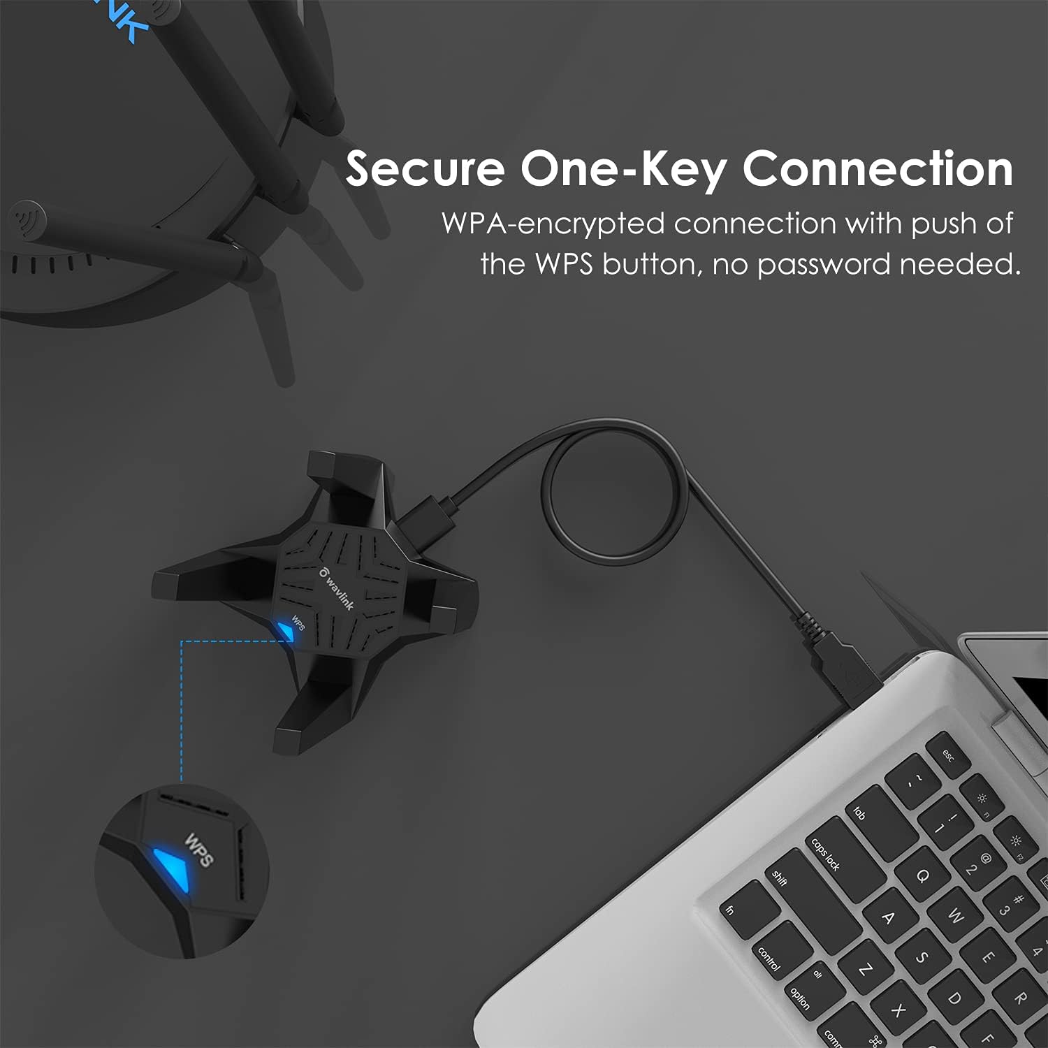 Adaptor wireless WiFi, 1900 Mbps, Dual Band 5GHz /2.4GHz, 1300 Mbps/600Mbps, 4 antene externe 3dBi, Mod Hotspot, buton WPS, Baza magnetica, accepta Windows 11/10/8/7/XP, Mac 10.7-10.15