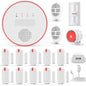 Sistem de alarma WiFi smart, pentru usi si ferestre, cu 10 senzori, magnetici, senzor de miscare, 2 telecomenzi, sirena 120 dB si unitate centrala cu afisaj si iluminata