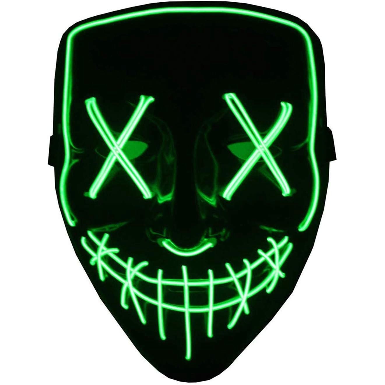 Masca Halloween cu led , cu fir electroluminescent de neon , masca purge horror luminoasa culoare verde