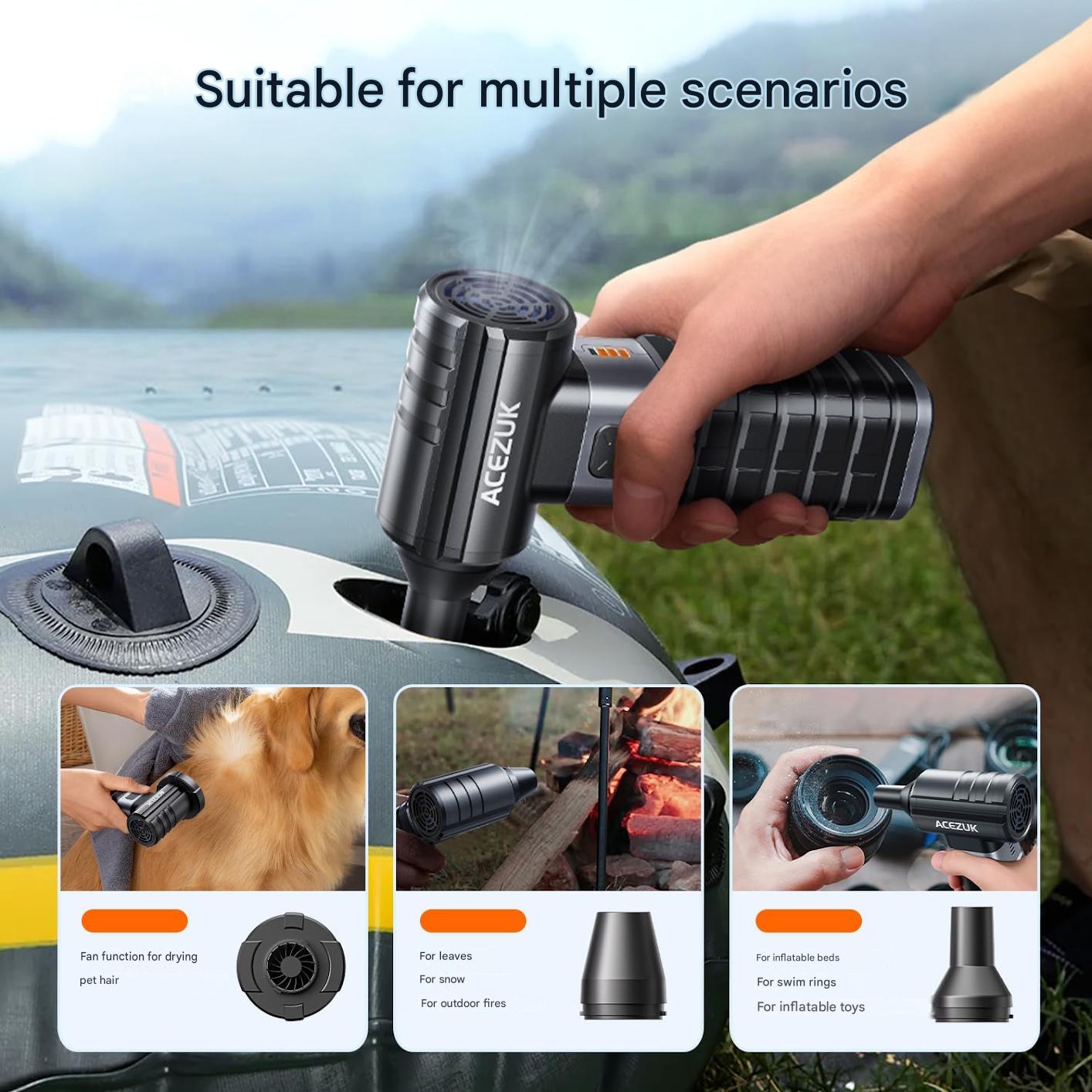 Suflanta aer portabila, pulverizare aer comprimat ACEZUK 200.000 RPM, 10500 mAh, 4 viteze, USB-C, kit curatare PC si electronica, blower praf reincarcabil, umflare/dezumflare rapida, pentru tastatura, masina si echipamente sensibile