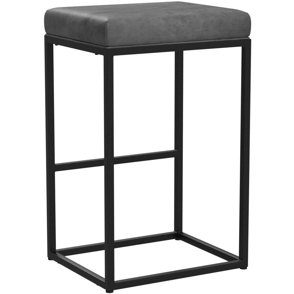 Set 2 scaune de bar gri, fara spatar, sezut 76 cm, piele ecologica, perna groasa, cadru metalic cromat robust, suport pentru picioare-Ideal pentru bucatarie, bar sau insula de bucatarie