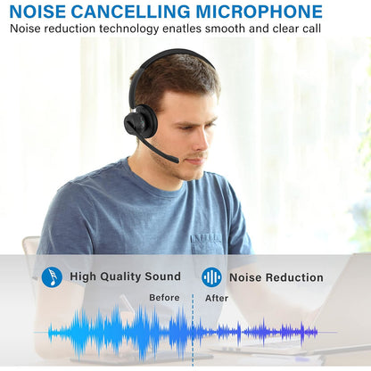 Casca call center wireless cu Bluetooth 5.1, adaptor Bluetooth USB, microfon cu anulare zgomot reglabil 270°, timp indelungat de utilizare, pentru PC, Laptop, Skype, Zoom