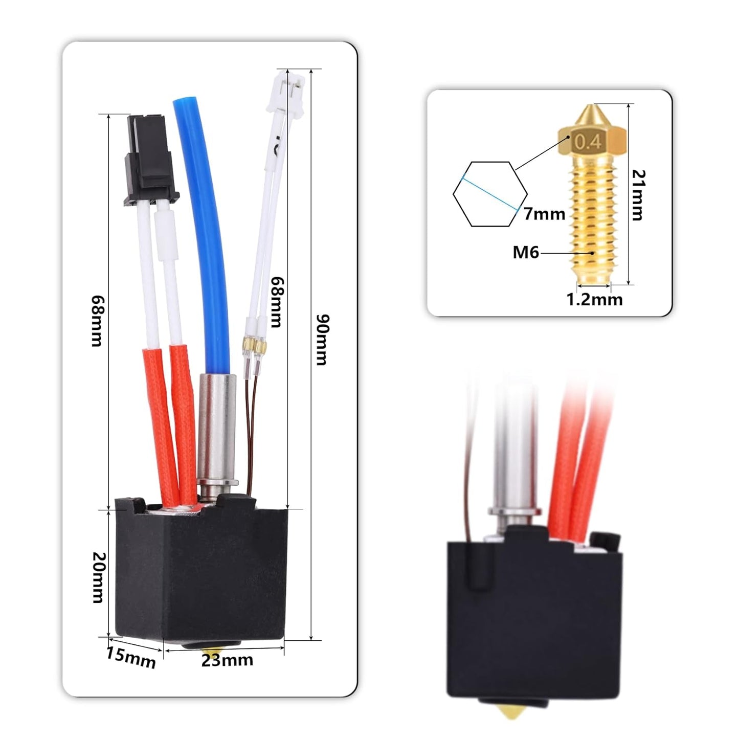 Cap de printare pentru imprimanta 3D Anycbic Kobra 2, hotend cu bloc incalzire, 5 duze 0, 4 mm, protecție silicon, 24 V, pentru Anycubic Kobra 2, Kobra 2 Neo, Kobra 2 Pro, Kobra 2 Plus, Kobra 2 Max