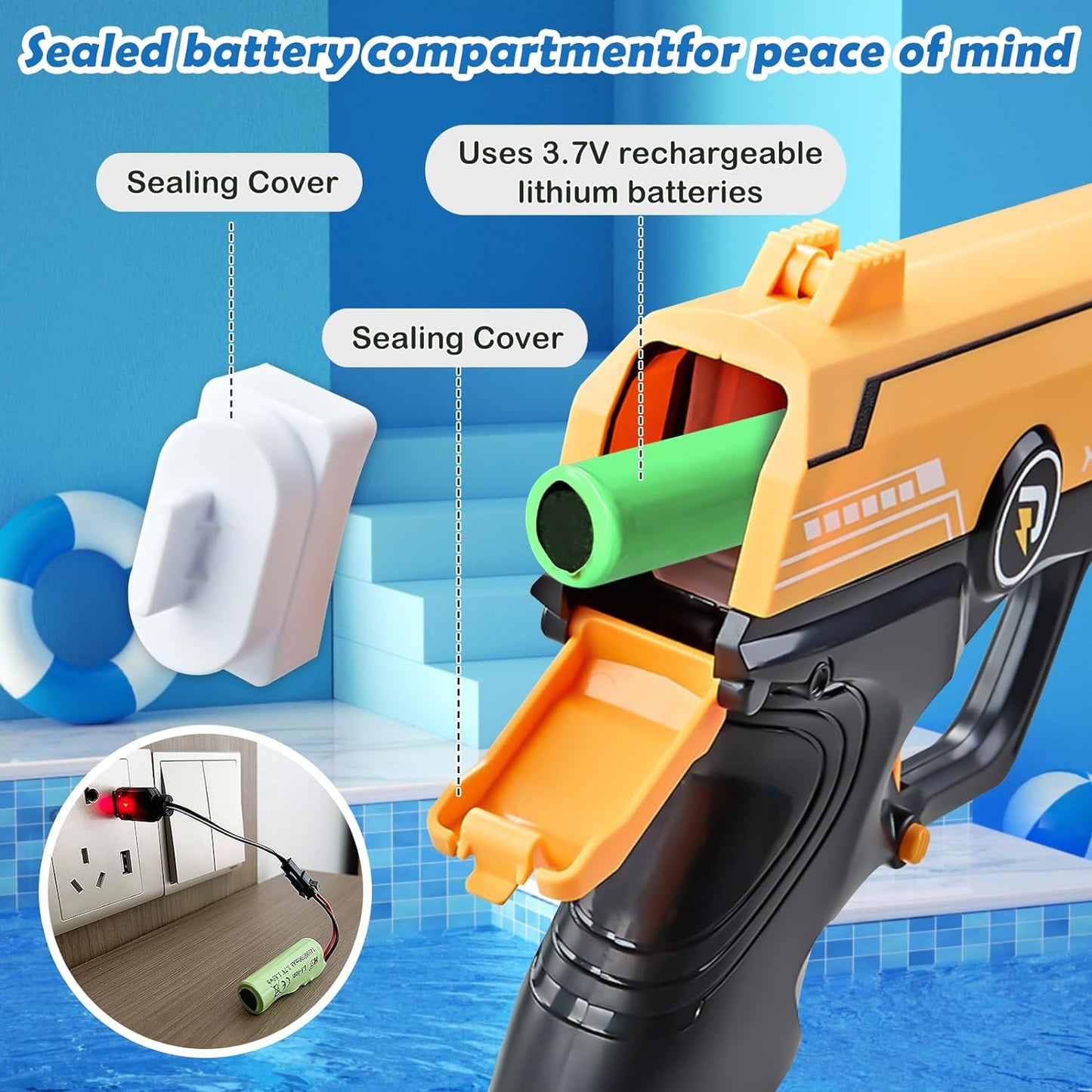 Set pistol cu apa electric, cu 2 pistoale si rezervor tip ghiozdan, bretele ajustabile, raza de 7m, cu acumulator reincarcabil, pentru copii +4 ani