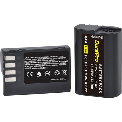 Set 2 acumulatori DWM-BLK22 de 2280 mAh si incarcator dual cu afisaj LED, USB-C si Micro USB, pentru Panasonic DMW-BTC15 Lumix DC-GH5 II, DC-GH6, DC-S5, G9, GH5, GH5S, DC-S5 II, DC-S5 IIX, DC-S5K