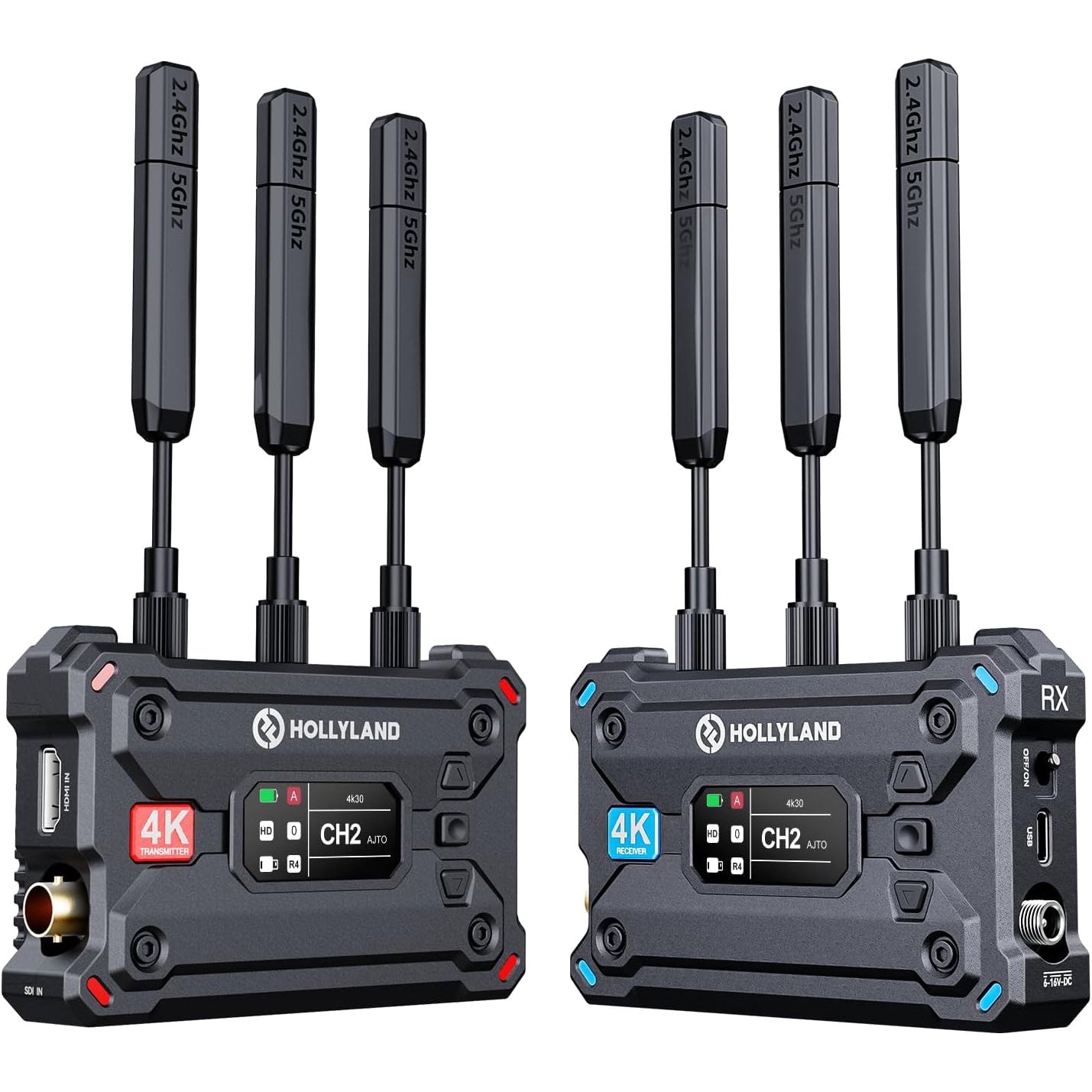 Extender HDMI wireless transmitator si receptor, converter SDI la HDMI 4K/30fps, adaptor dual band 5 GHz/2.4GHz, 50 ms latenta, pana la 4 receptoare simultan, 400 m raza actiune, negru