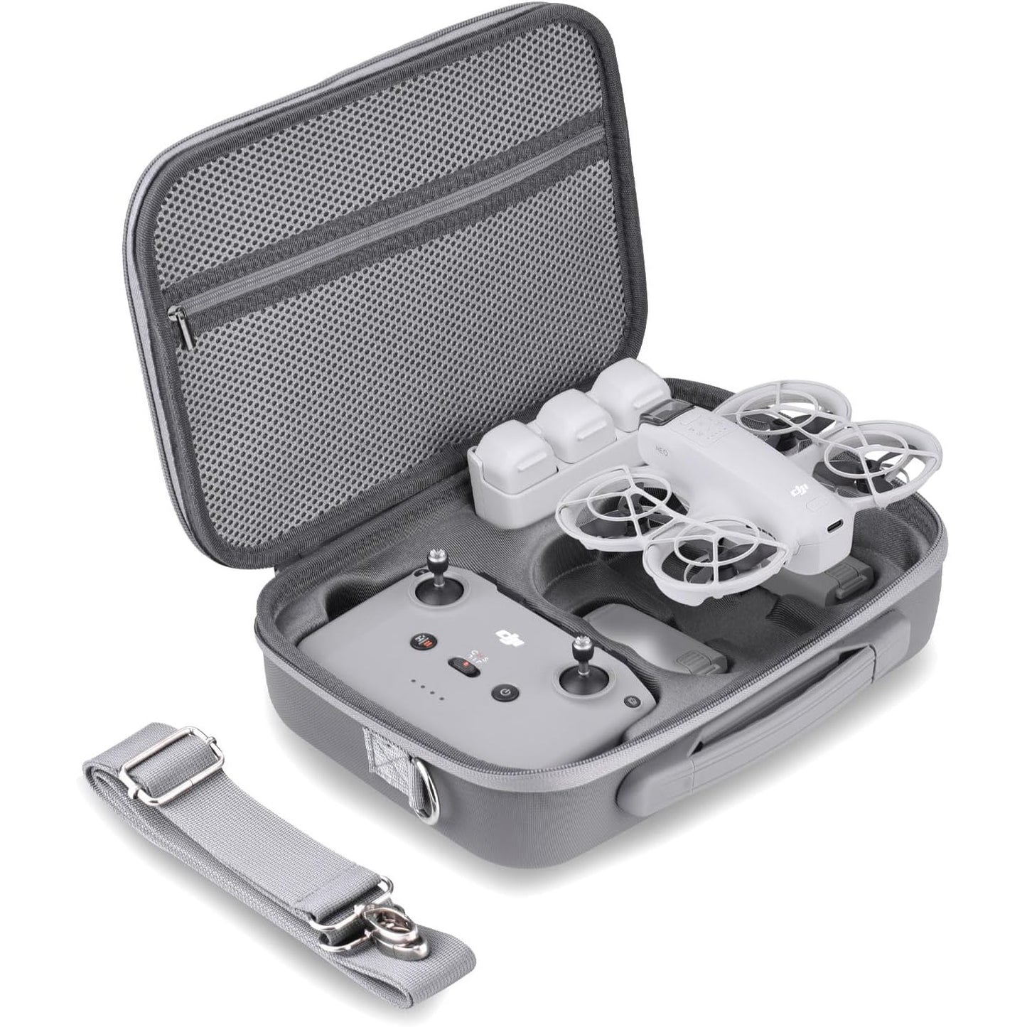 Husa de protectie pentru drona DJI Neo Fly More Combo, BRDRC Neo Bag, compatibila controler RC-N3, compartimente pentru accesorii, rezistenta la apa si socuri, curea de umar, gri