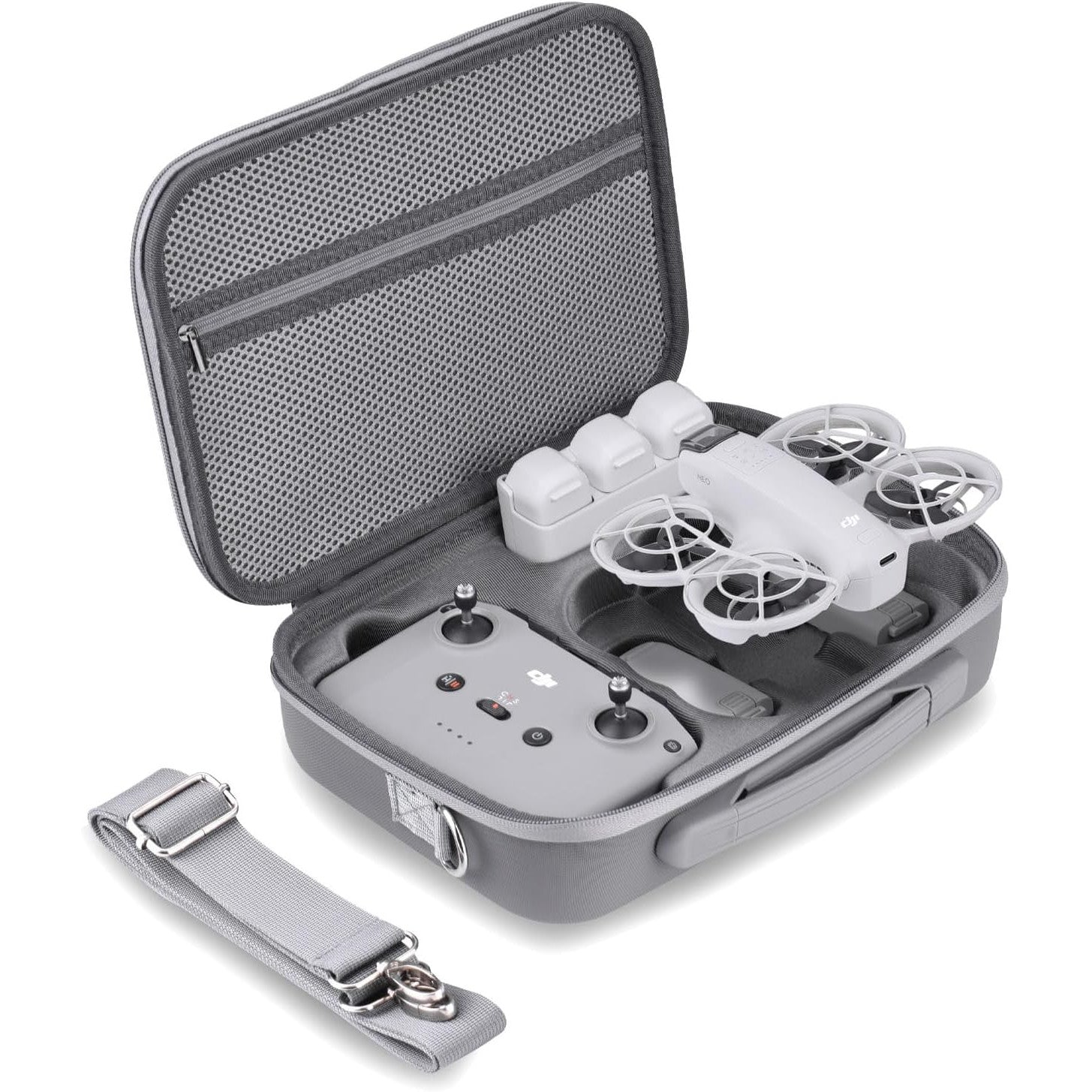 Husa de protectie pentru drona DJI Neo Fly More Combo, BRDRC Neo Bag, compatibila controler RC-N3, compartimente pentru accesorii, rezistenta la apa si socuri, curea de umar, gri