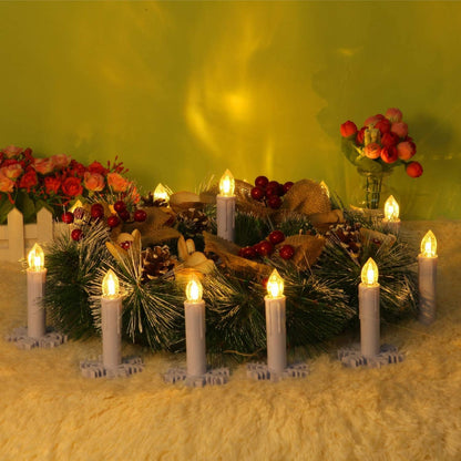 Set 10 Lumanari LED cu telecomanda, impermeabile IP64, dimabile cu 5 niveluri luminozitate, 3 moduri iluminare, cu prindere tip clema, tarus, ventuza sau suport, pentru Halloween, Craciun, nunta, petrecere, decoratiuni de gradina
