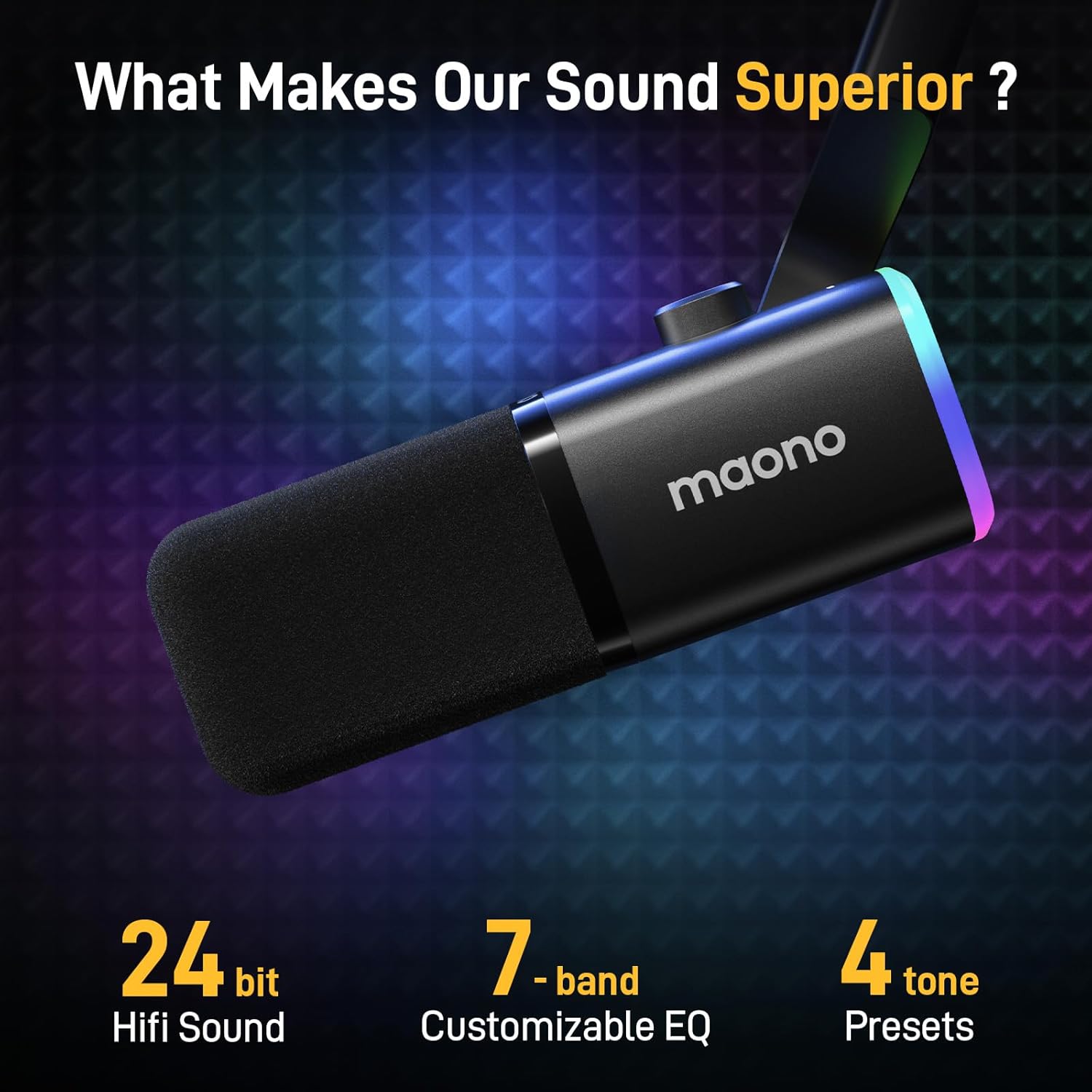 Microfon de gaming MAONO PD100X XLR/USB, dinamic cu anulare dubla a zgomotului, iluminare RGB, buton mute si software, pentru streaming, podcast, studio, compatibil PC, PS4/PS5, Mac, negru