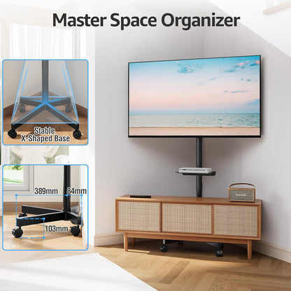 Suport TV stand cu roti, pentru televizoare de 23-60 inch, suporta pana la 35 kg, reglabil pe inaltime, VESA maxim 400x400 mm, negru