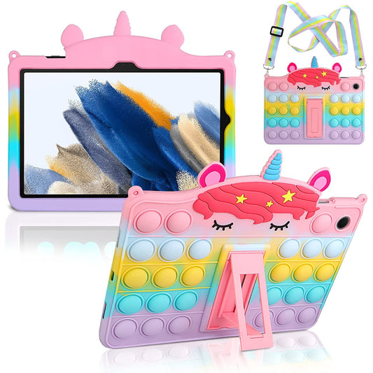 Husa pentru Samsung Galaxy Tab A8 10.5 inch SM-X200/X205/X207, 2021, cu Push Pop Fidget, din silicon, lavabila, cu curea ajustabila si suport, pentru copii, multicolora