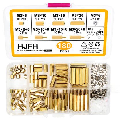 Set distantiere M3, mama-mama si mama-tata, din alama, cu suruburi si piulite din otel si saibe din plasitc, pentru placa PCB, 180 buc
