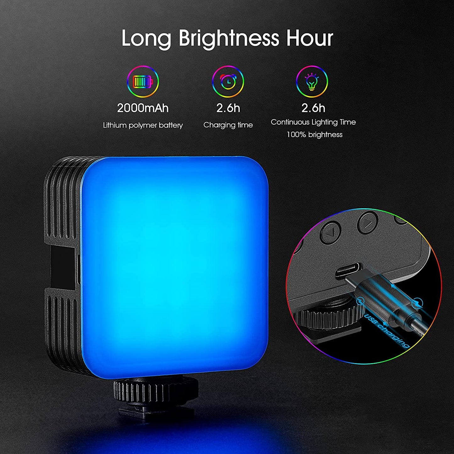 Lampa video LED RGB, lumina continua cu montura cold shoe, CRI 97+, 2500K-8500K, baterie 2000mAh, Neeweer, pentru camera, smartphone, GoPro