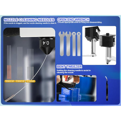 Set 3 Hotend-uri 0.4 mm pentru Bambu Lab A1 / A1 Mini, cu duze otel calit 0.2/0.4/0.6 mm, sosete silicon, ace curatare si chei, compatibil PLA ABS PETG TPU lemn 1.75 mm, kit complet extruder imprimanta 3D