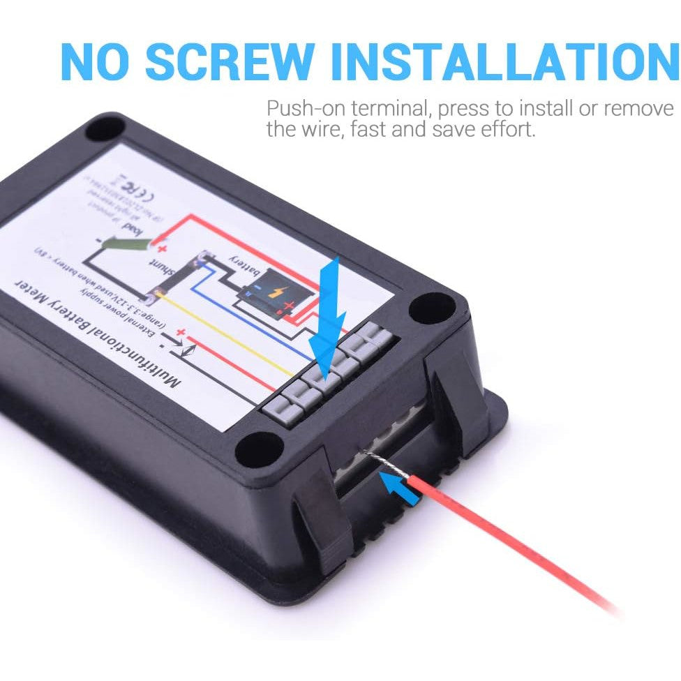 Wattmetru digital de panou, cu Voltmetru, Ampermetru, cu Shunt si fire de conectare, DC 0-200V si 100A, negru