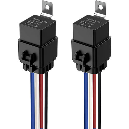 Set 2 releu 12V 40/30A, impermeabil, SPST stil Bosch cu 4 pini, cu priza si cablaj 16AWG si 14AWG, Gebildet