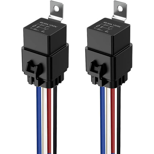 Set 2 releu 12V 40/30A, impermeabil, SPST stil Bosch cu 4 pini, cu priza si cablaj 16AWG si 14AWG, Gebildet