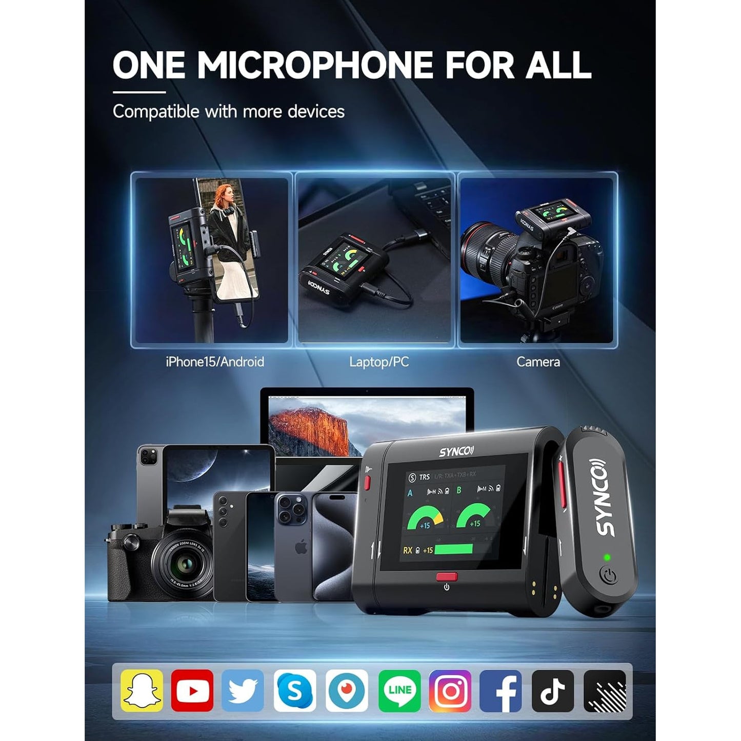 Set 2 microfoane lavaliera profesionale wireless 2.4GHz, raza actiune 250 m, receptor cu touchscreen de 2 inch, 10 ore timp functionare, anulare zgomot, inregistrare de siguranta, pentru PC, Laptop, Smartphone, Camere DSLR
