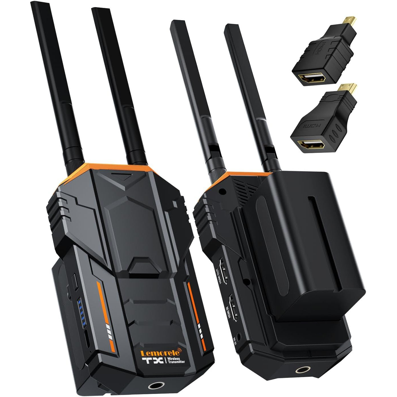 Set extender HDMI IR Wireless 5G, FullHD 1080P, 60 kHz, Transmitator si receptor cu alimentare prin acumulator NP-F si USB-C, cu 2 baterii 4400 mAh, compatibil DVD, DVR, IPTV, CCTV, playere Blu-ray, PlayStation, Xbox