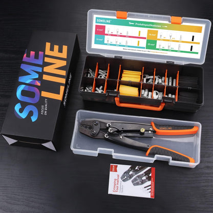 Set cleste de sertizare 6-25 mm², cu 42 bucati terminale, cabluri si tuburi termocontractile, cu cutie de depozitare si transport, SOMELINE